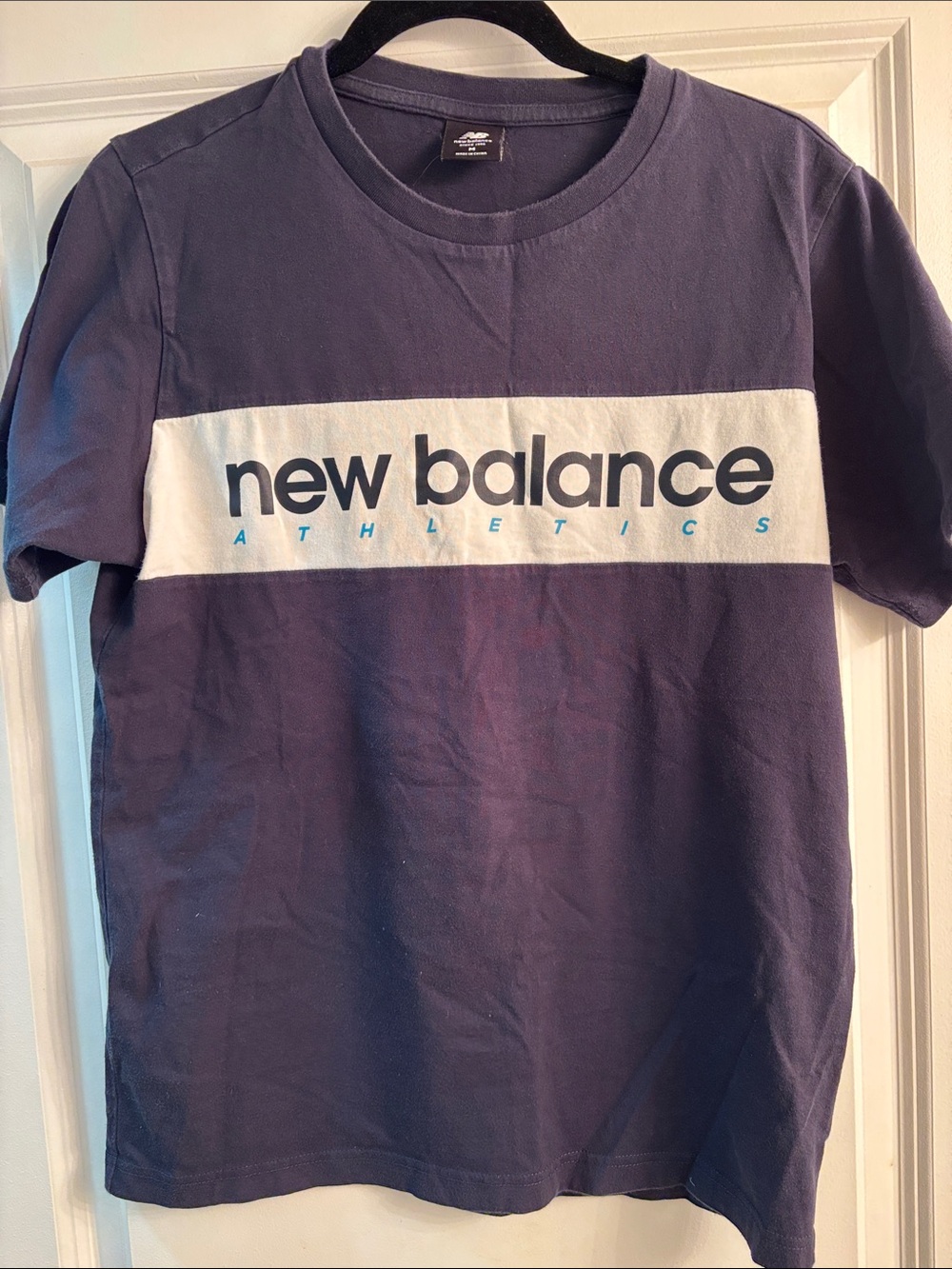 New Balance Men's Navy Short Sleeve Logo Tee with White Stripe